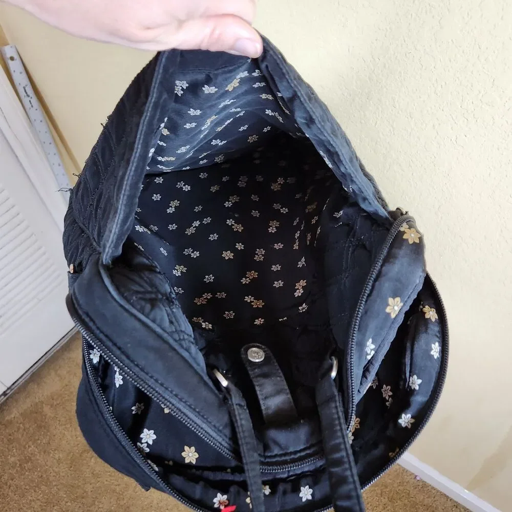 Vera Bradley Quilted Laptop‎ Messenger Bag Black solid minimalist pockets